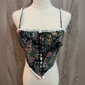 Floral tapestry lace-up corset vintage-style fairycore bustier tank top
